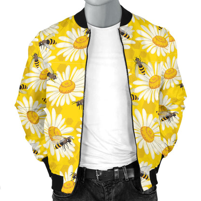 Bee Daisy Pattern Print Design 06 Men Bomber Jacket
