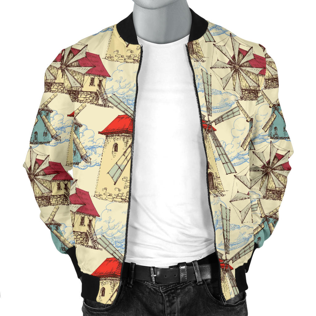 Windmill Pattern Print Design 01 Men Bomber Jacket