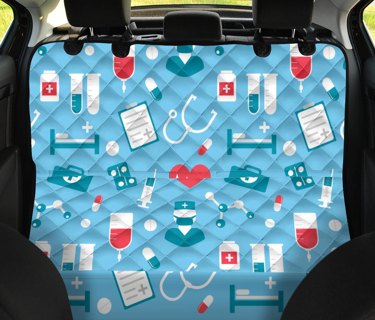 Nurse Pattern Print Design A03 Rear Dog Car Seat Cover Hammock