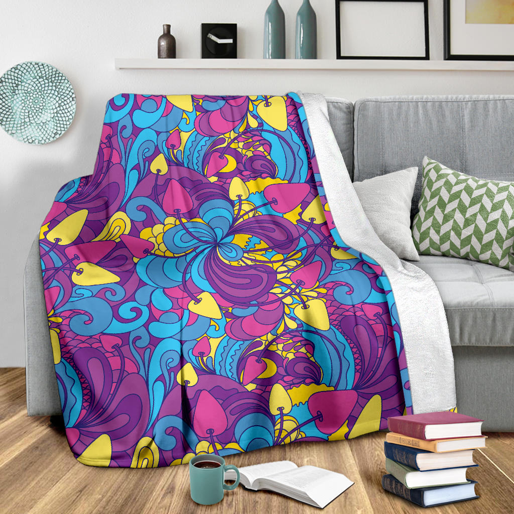 Psychedelic Mushroom Pattern Print Design A03 Premium Blanket