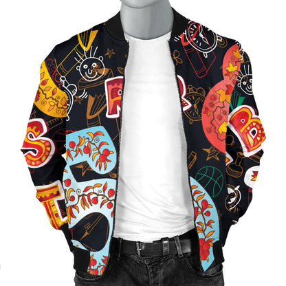 Number Pattern Print Design A03 Men Bomber Jacket