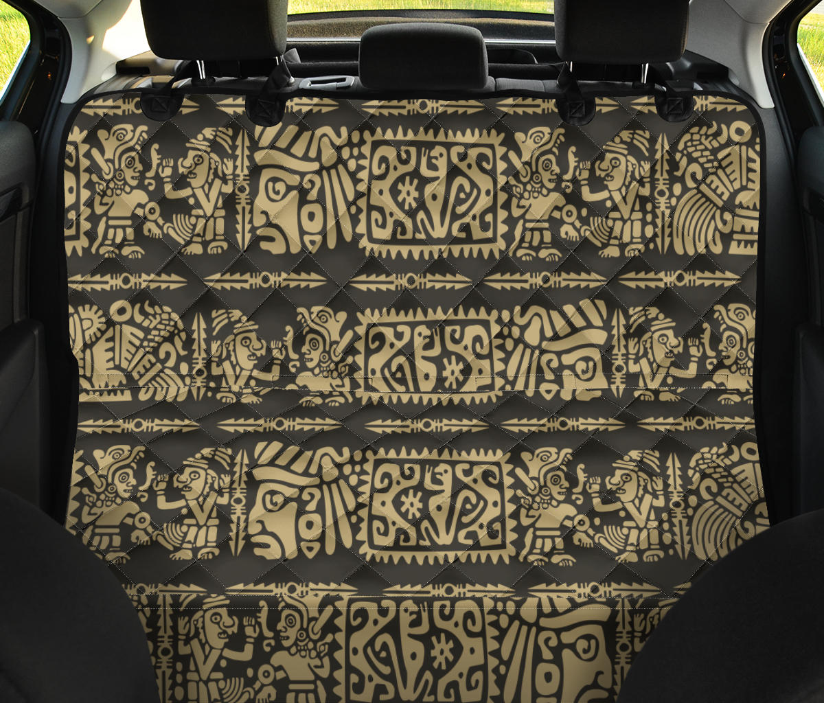 Mayan Pattern Print Design 02 Rear Dog Car Seat Cover Hammock