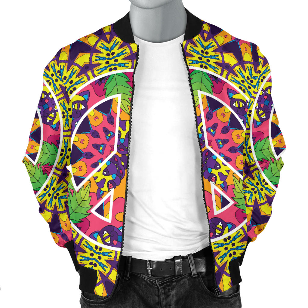 Peace Sign Pattern Print Design A04 Men Bomber Jacket