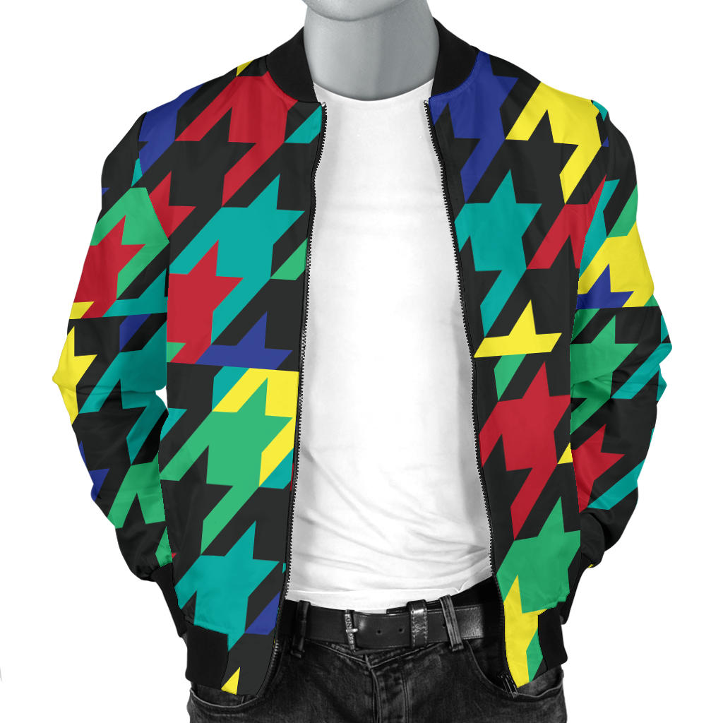 Houndstooth Colorful Pattern Print Design 02 Men Bomber Jacket