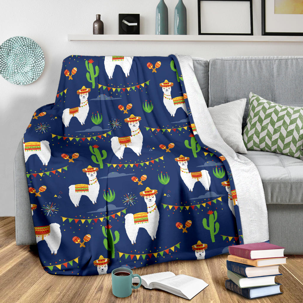 Llama Cactus Pattern Print Design 05 Premium Blanket