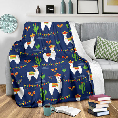 Llama Cactus Pattern Print Design 05 Premium Blanket