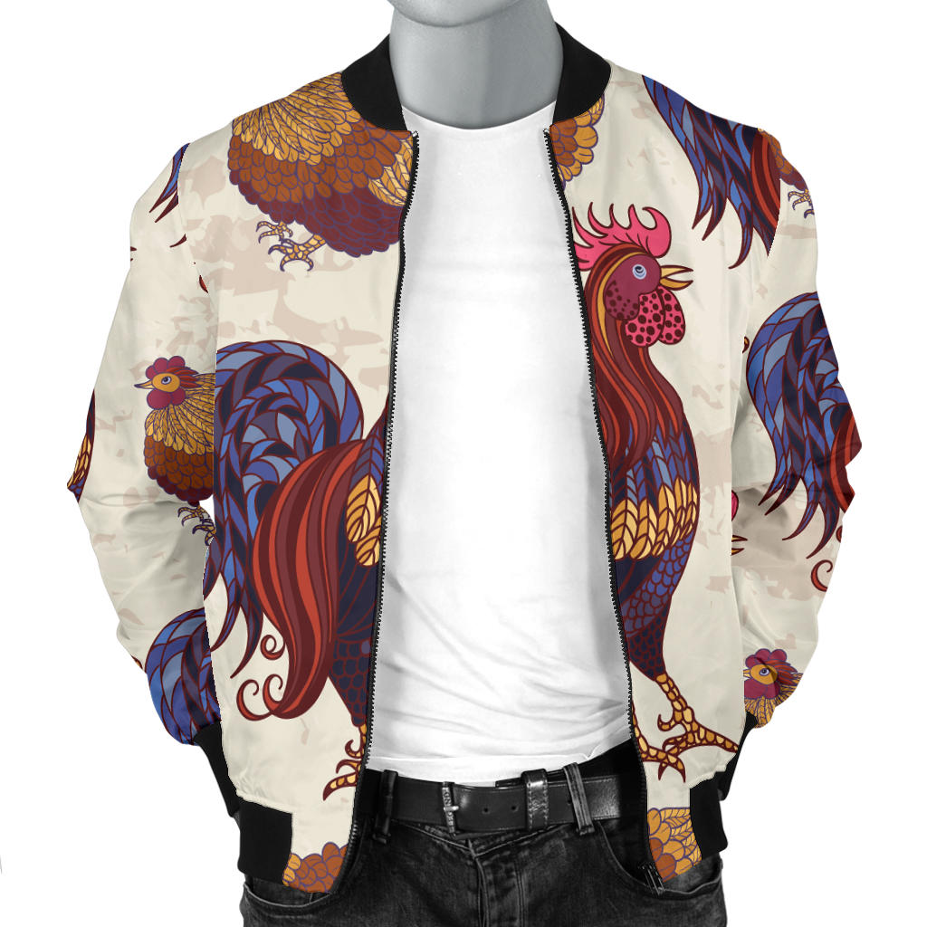 Rooster Pattern Print Design A03 Men Bomber Jacket