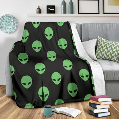 Alien Green Neon Pattern Print Design 01 Premium Blanket