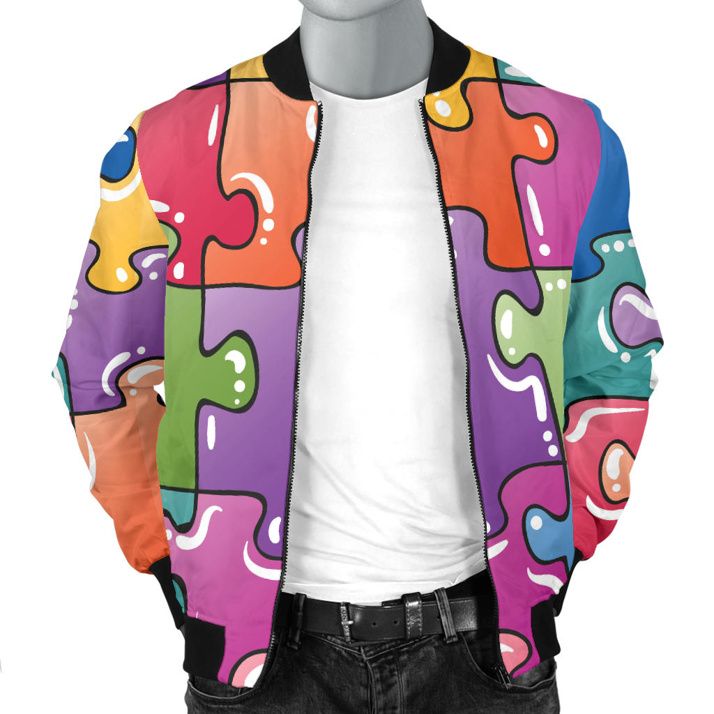 Puzzle Pattern Print Design A05 Men Bomber Jacket