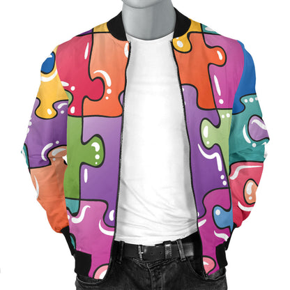 Puzzle Pattern Print Design A05 Men Bomber Jacket
