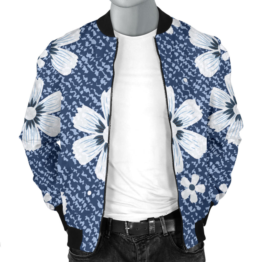 Jean Flower Pattern Print Design 03 Men Bomber Jacket