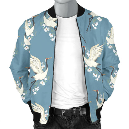 Crane Pattern Print Design 05 Men Bomber Jacket