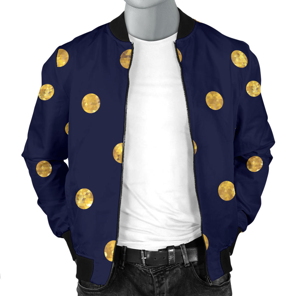 Polka Dot Gold Blue Pattern Print Design 02 Men Bomber Jacket