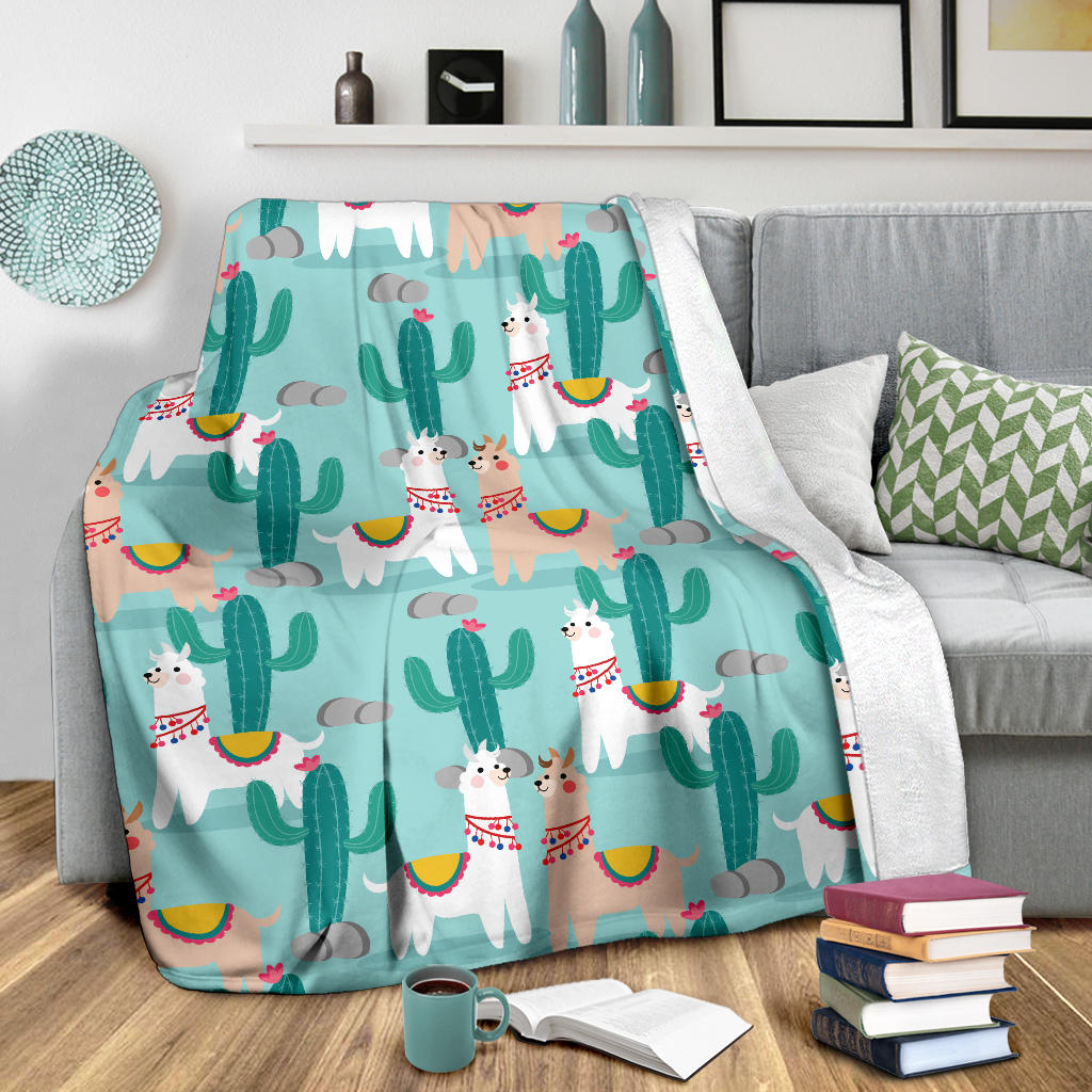 Llama Cactus Pattern Print Design 08 Premium Blanket