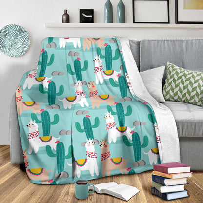 Llama Cactus Pattern Print Design 08 Premium Blanket