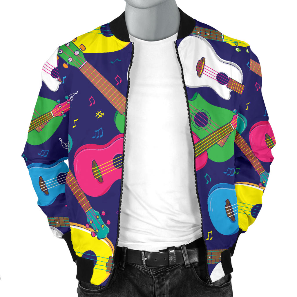 Ukulele Pattern Print Design 02 Men Bomber Jacket