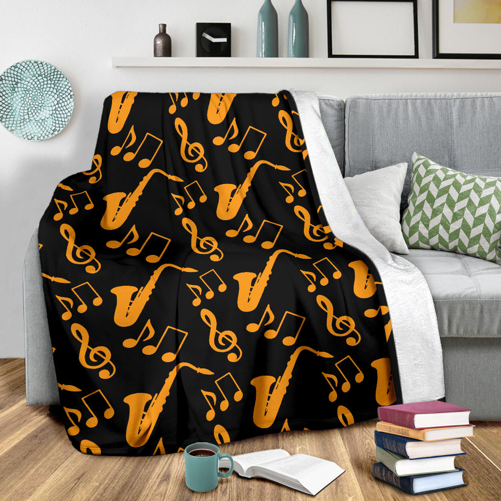 Saxophone Pattern Print Design 02 Premium Blanket