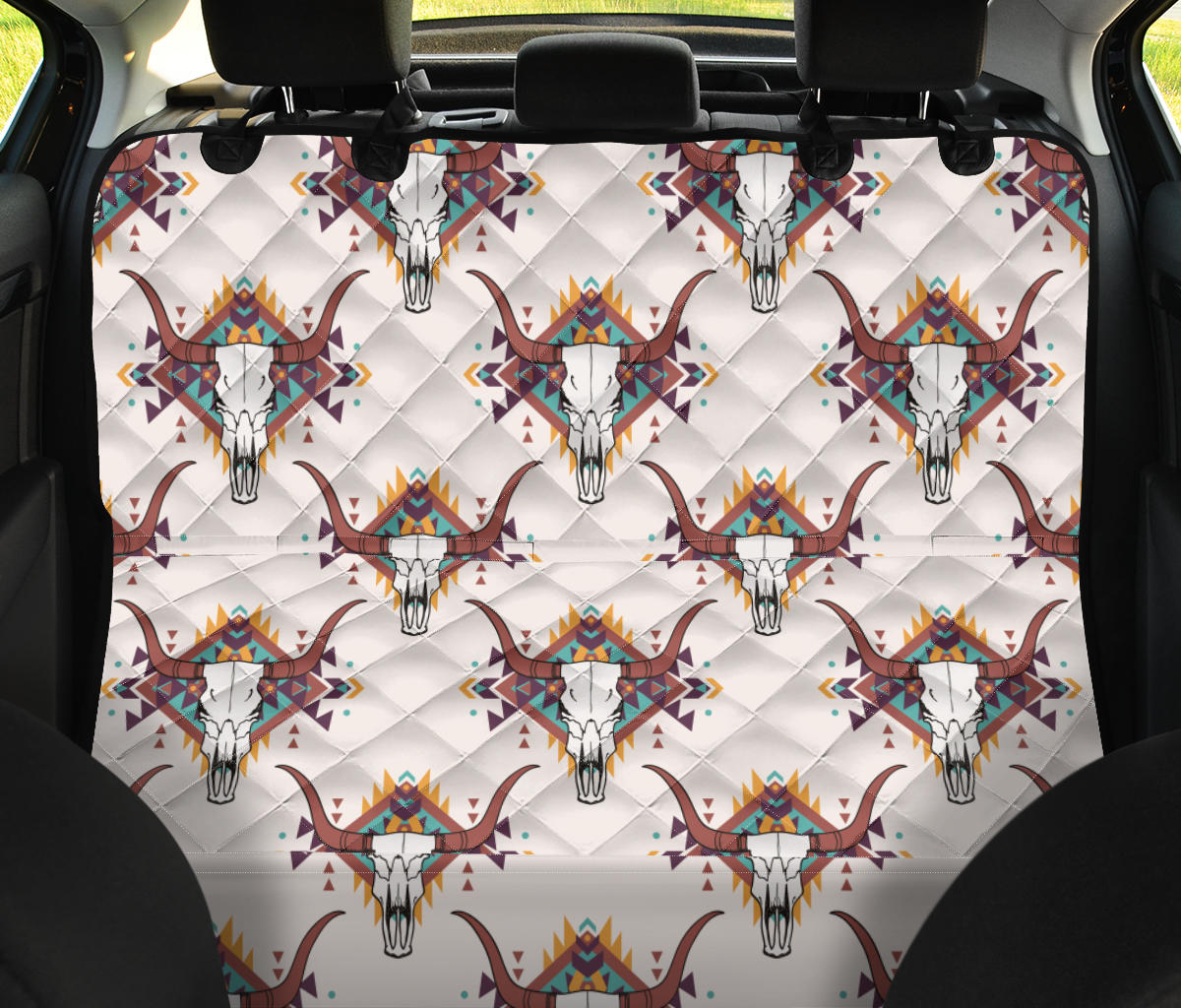 Buffalo Head Pattern Print Design 02 Rear Dog Car Seat Cover Hammock