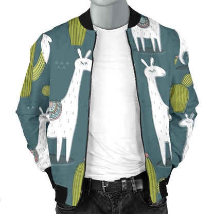 Llama Cactus Pattern Print Design 03 Men Bomber Jacket