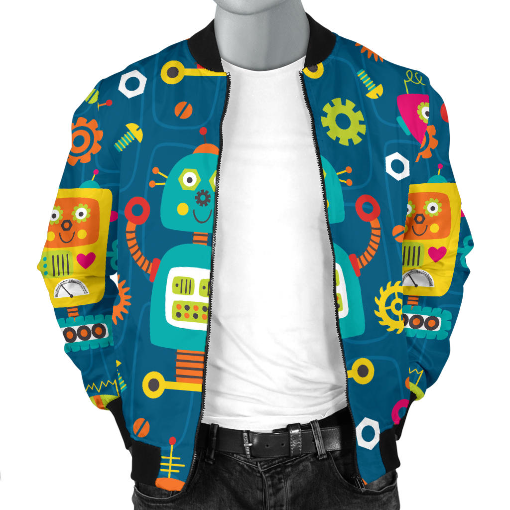 Robot Pattern Print Design A04 Men Bomber Jacket