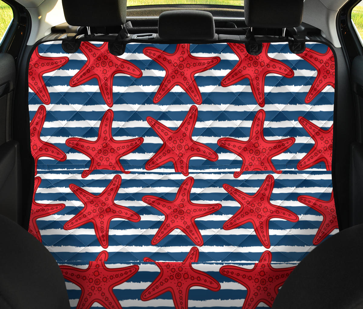Starfish Red Pattern Print Design 02 Rear Dog Car Seat Cover Hammock