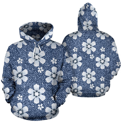 Jean Flower Pattern Print Design 03 Pullover Hoodie