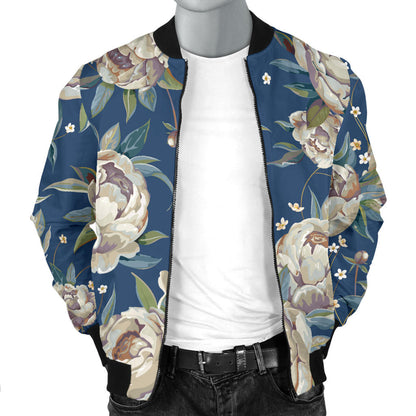 Peony Pattern Print Design A03 Men Bomber Jacket