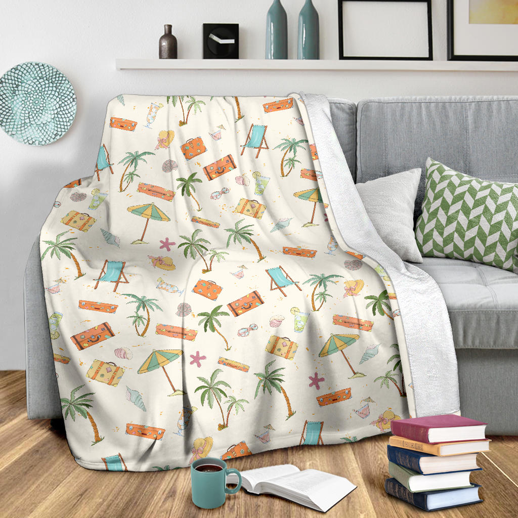 Beach Themed Pattern Print Design 05 Premium Blanket