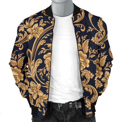 Baroque Golden Pattern Print Design 03 Men Bomber Jacket