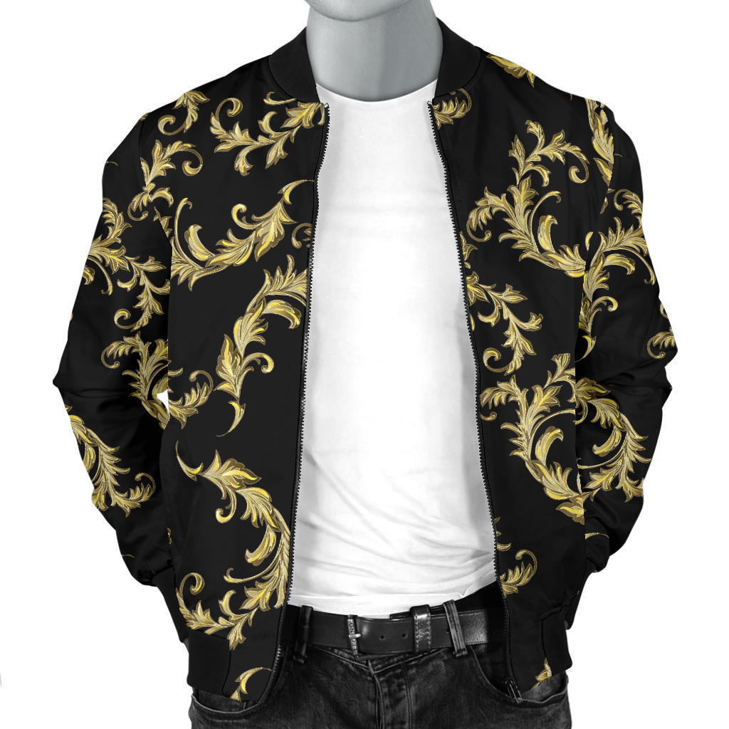 Baroque Golden Pattern Print Design 01 Men Bomber Jacket
