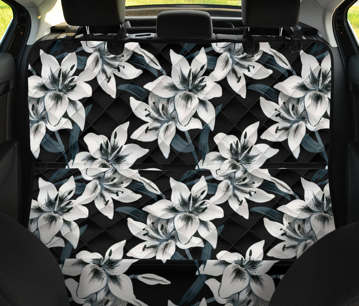 Lily Pattern Print Design 03 Rear Dog Car Seat Cover Hammock