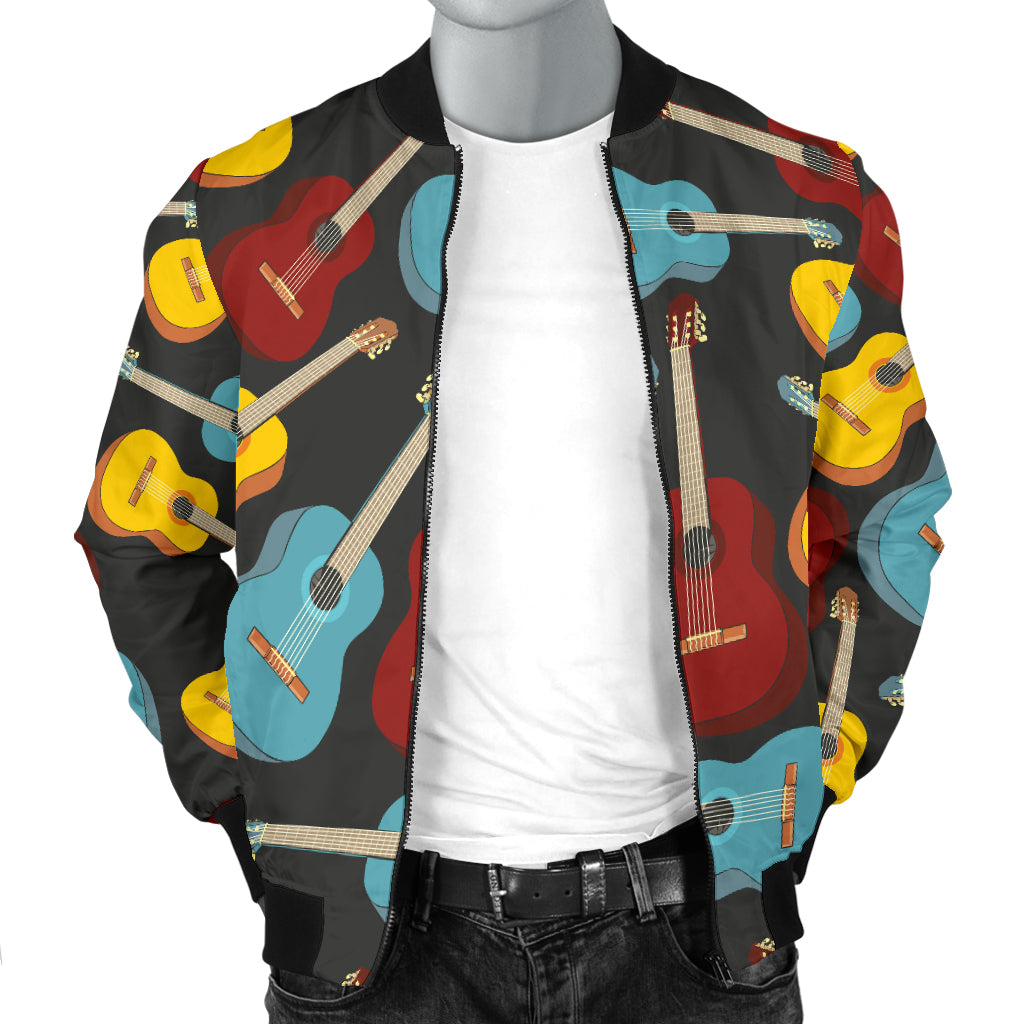 Acoustic Guitar Pattern Print Design 01 Men Bomber Jacket