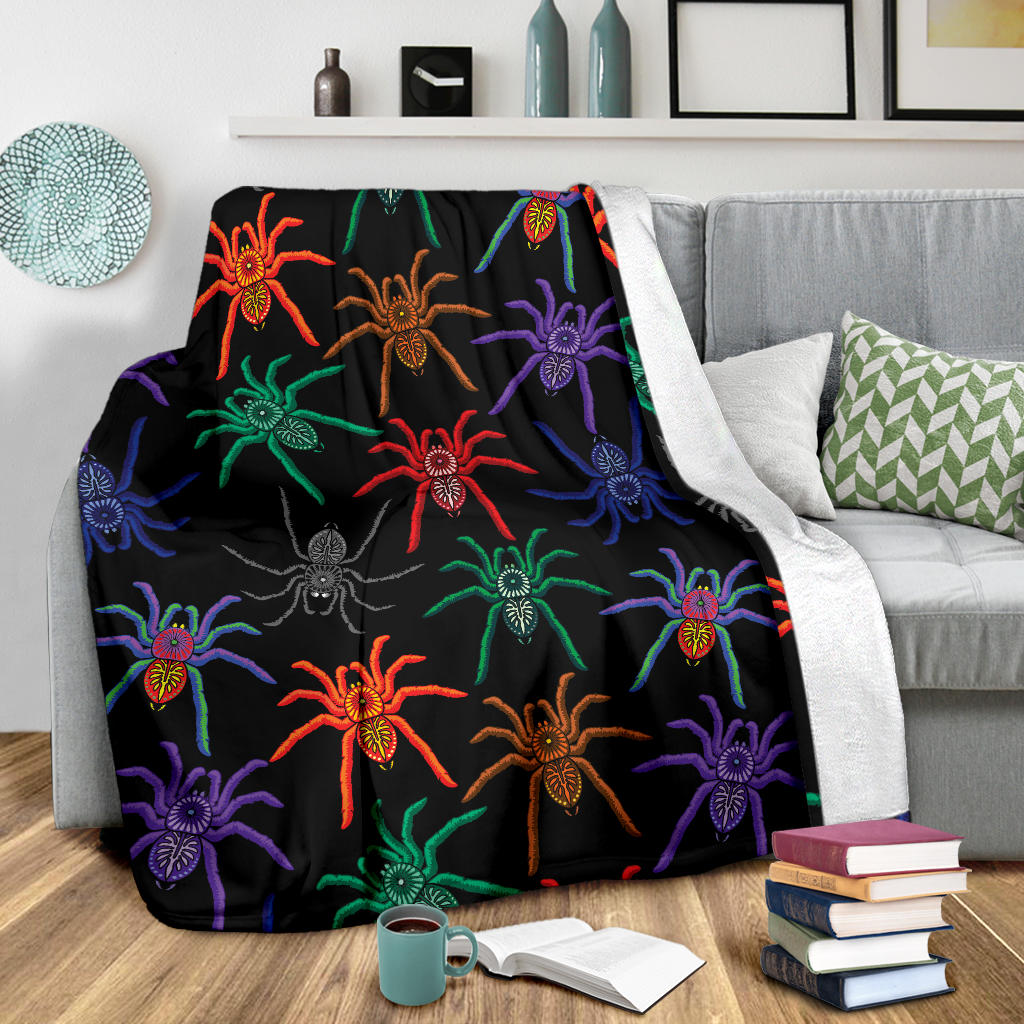 Tarantula Neon Color Pattern Print Design 03 Premium Blanket