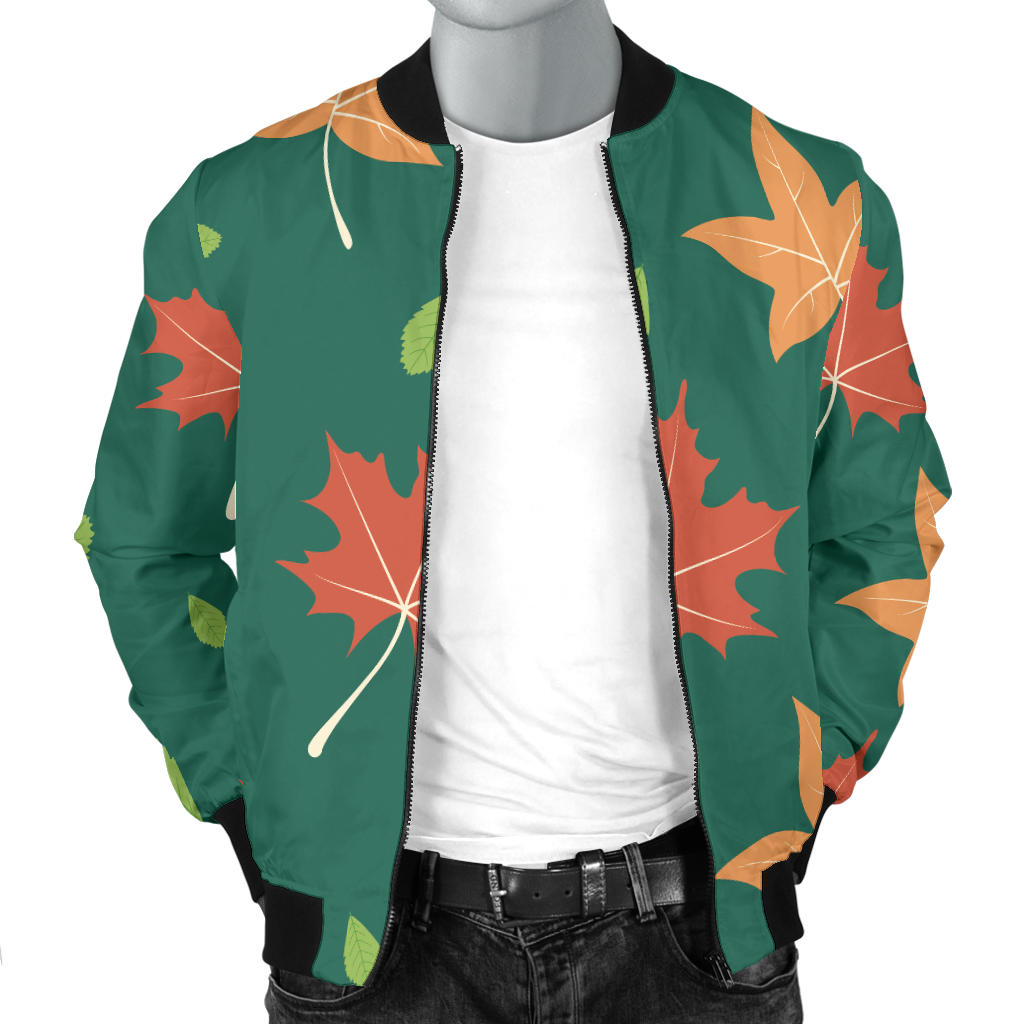 Maple Leaf Pattern Print Design 04 Men Bomber Jacket