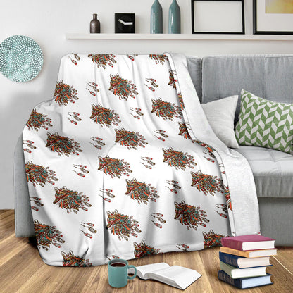 Aztec Wolf Pattern Print Design 02 Premium Blanket