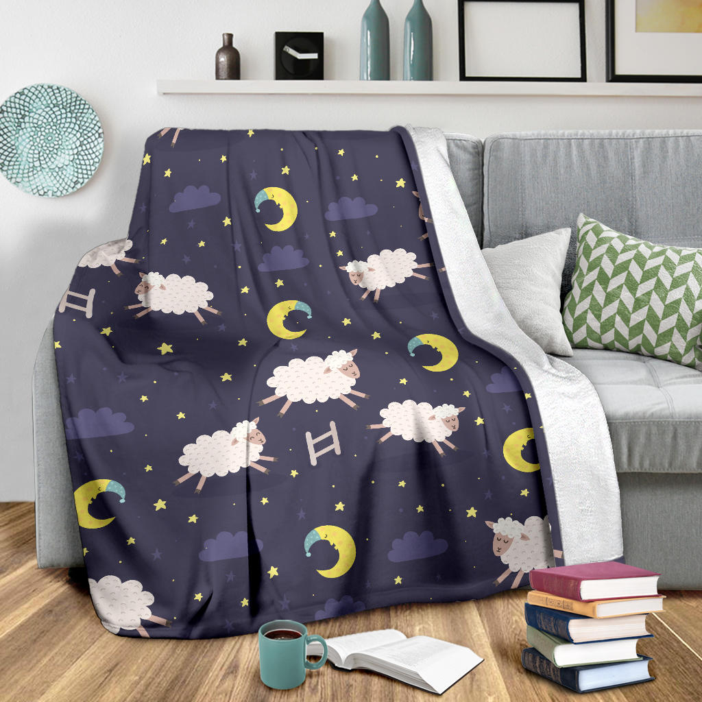 Sheep Night Pattern Print Design 02 Premium Blanket
