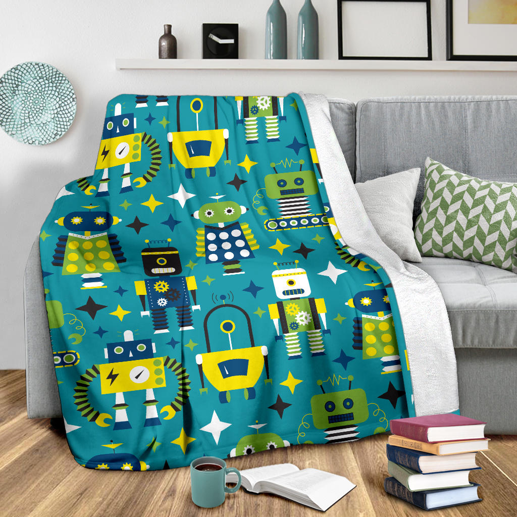 Robot Pattern Print Design A02 Premium Blanket