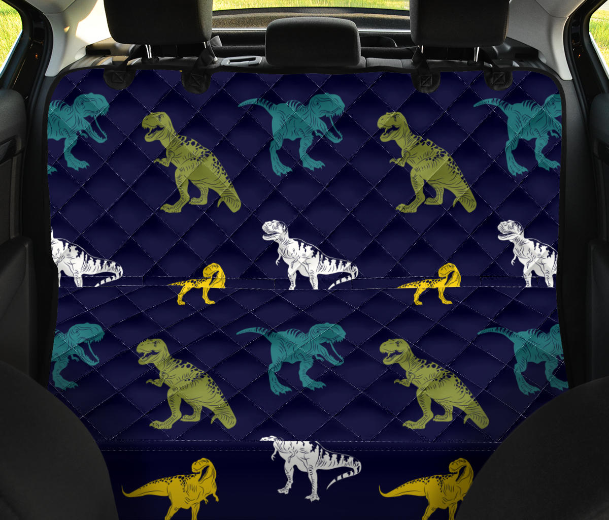 T Rex Pattern Print Design A07 Rear Dog Car Seat Cover Hammock