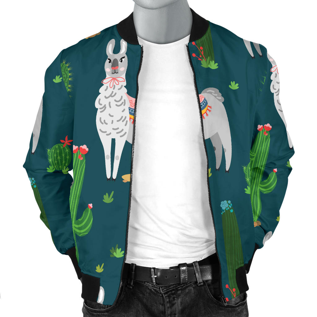 Llama Cactus Pattern Print Design 013 Men Bomber Jacket