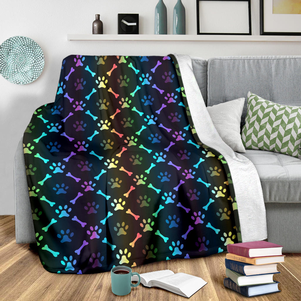Paw Rainbow Pattern Print Design A01 Premium Blanket
