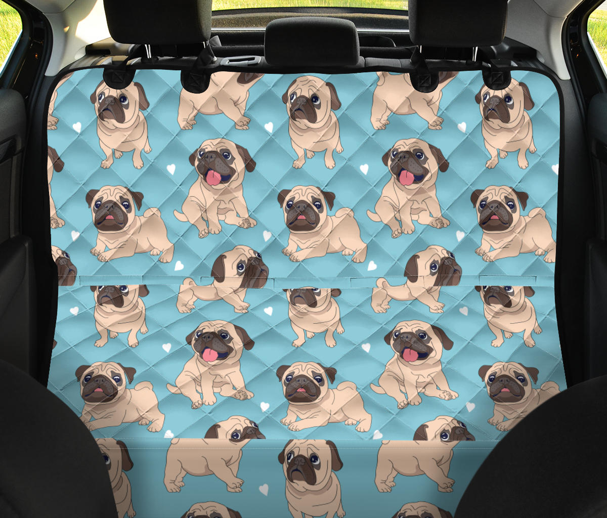 Pug Pattern Print Design A03 Rear Dog Car Seat Cover Hammock