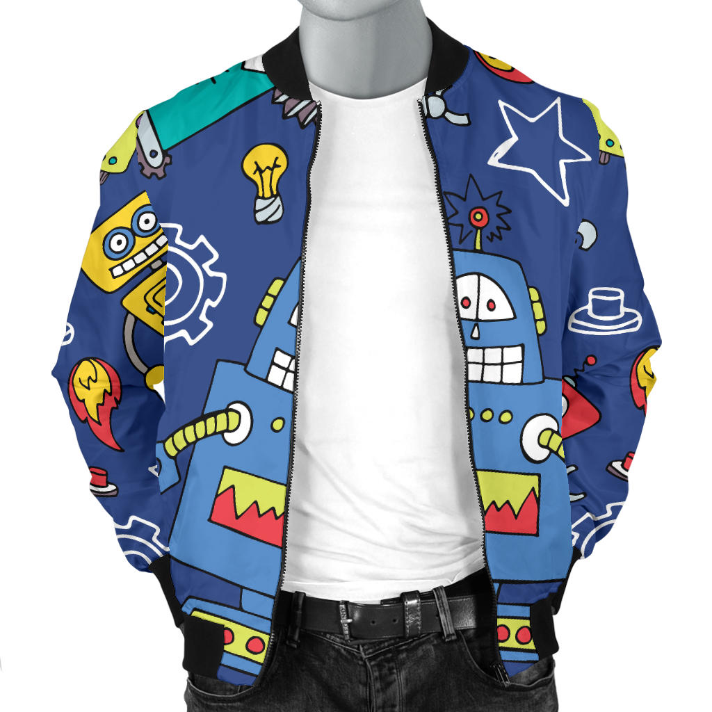 Robot Pattern Print Design A03 Men Bomber Jacket