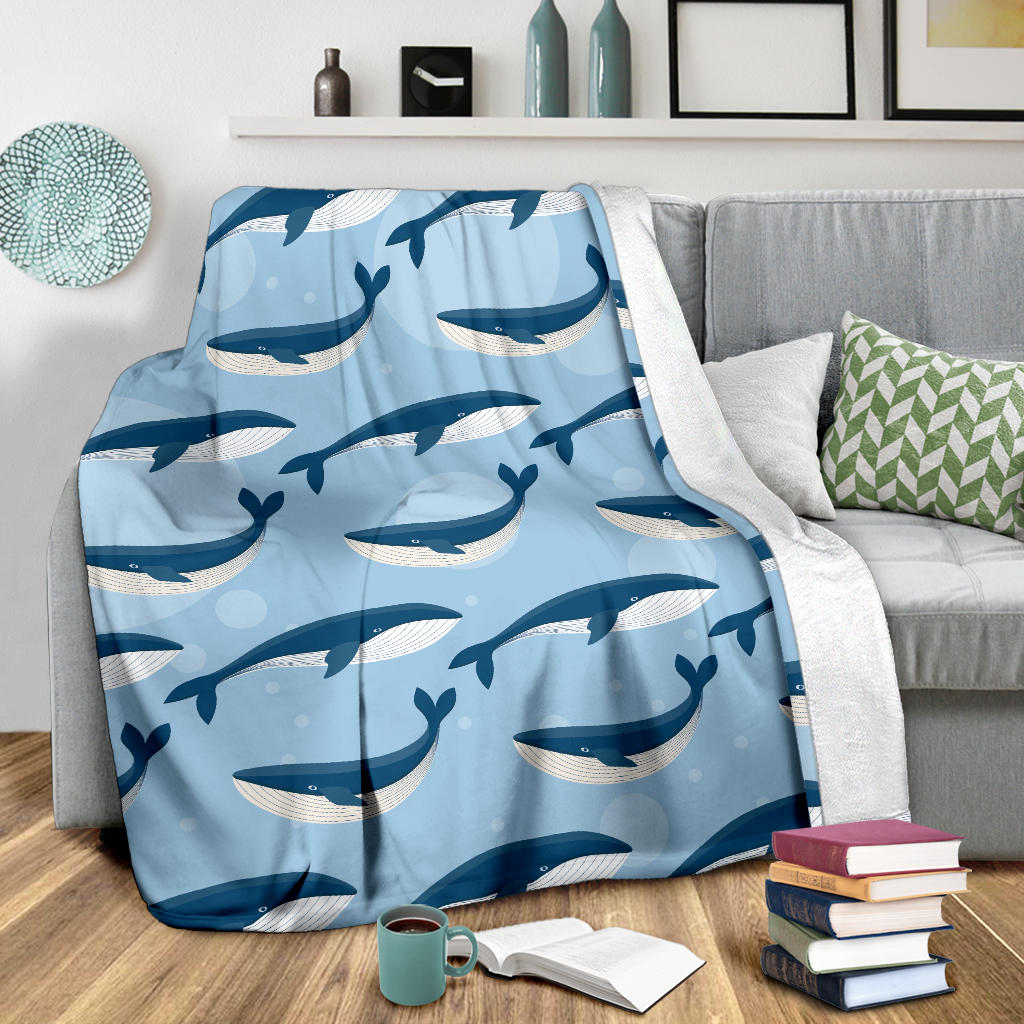 Blue Whale Pattern Print Design 02 Premium Blanket