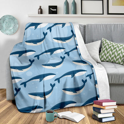 Blue Whale Pattern Print Design 02 Premium Blanket
