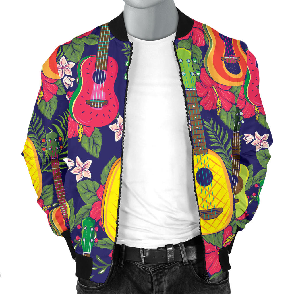 Ukulele Tropical Pattern Print Design 03 Men Bomber Jacket