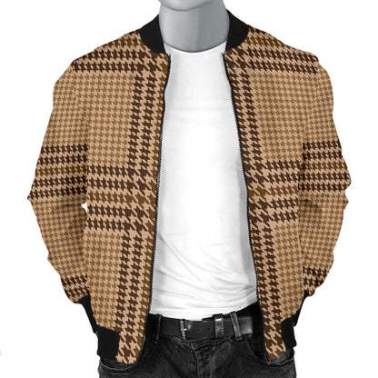 Houndstooth Brown Pattern Print Design 04 Men Bomber Jacket