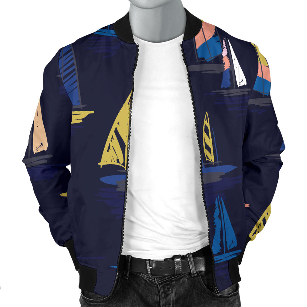 Sailing Ships Pattern Print Design A03 Men Bomber Jacket