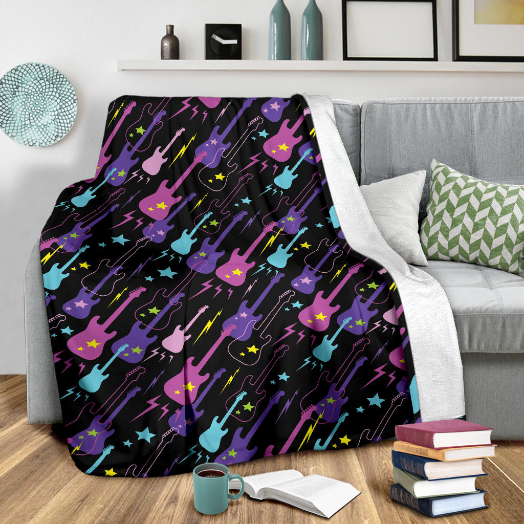 Electric Guitar Pattern Print Design 02 Premium Blanket