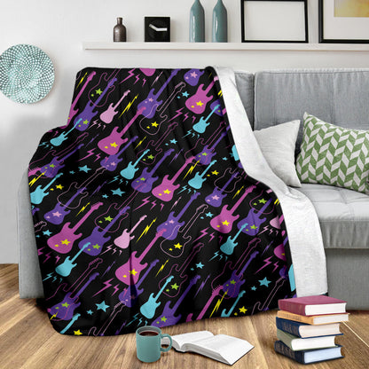 Electric Guitar Pattern Print Design 02 Premium Blanket