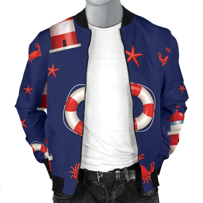 Nautical Pattern Print Design A03 Men Bomber Jacket
